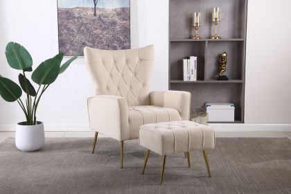 Modern Accent Chair with Ottoman, Comfy Armchair for Living Room, Bedroom, Apartment, Office (Beige)