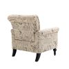 Mid-Century Modern Accent Chair, Linen Armchair w/Tufted Back/Wood Legs, Upholstered Lounge Arm Chair Single Sofa for Living Room Bedroom, Beige